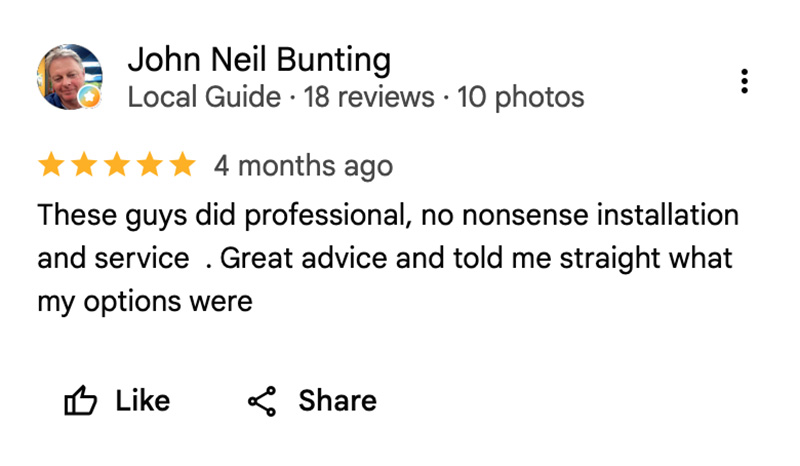Google review for OYO Energy, Bedford NS solar and battery installer