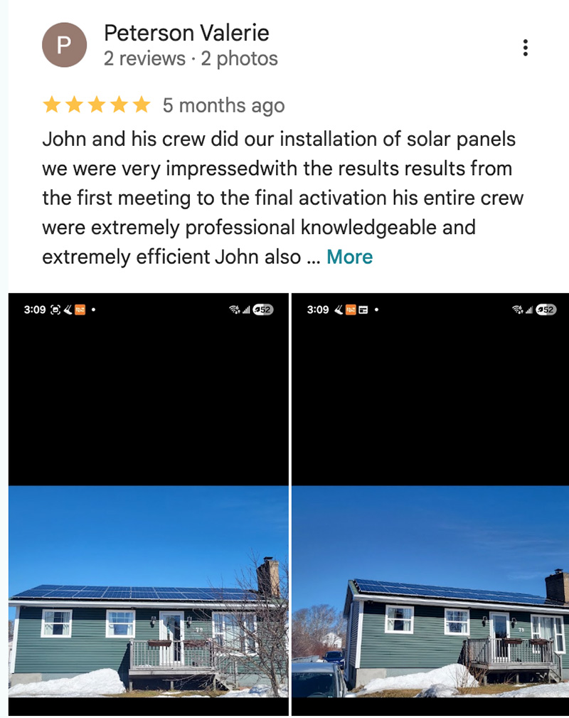 Google review for OYO Energy, Bedford NS solar and battery installer