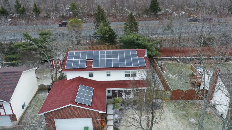 Rooftop solar panel installation near the Bedford Basin, Nova Scotia